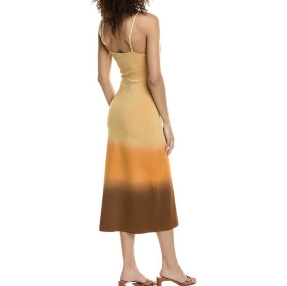 Sandro Paris Dress Aja Midi Beige Orange Ombre Cut Out Stretch Knit Size 38 (6) - Picture 2 of 14